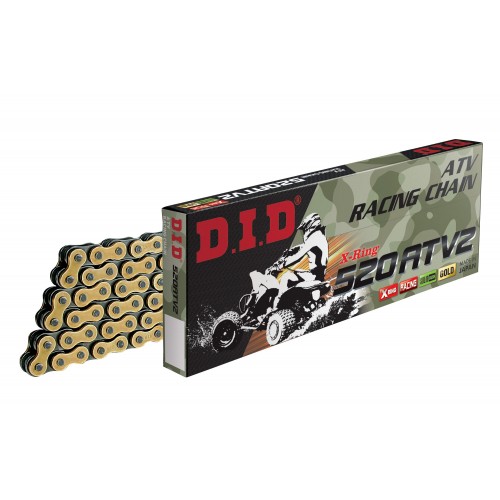 DID #520 ATV 2 Racing HD Chain X-Ring 120L FJ - Clip GOLD&BK